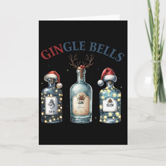 Gingle Bells Funny Gin Gin Bells Christmas Tree Me Kaart (Voorkant)