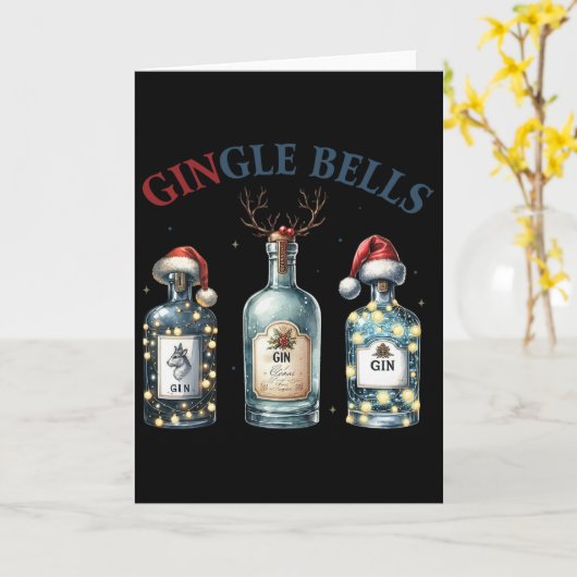 Gingle Bells Funny Gin Gin Bells Christmas Tree Me Kaart (Gele Bloem)
