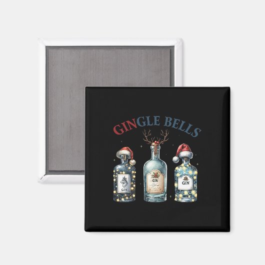 Gingle Bells Funny Gin Gin Bells Christmas Tree Me Magneet (Voorkant / Achterkant)