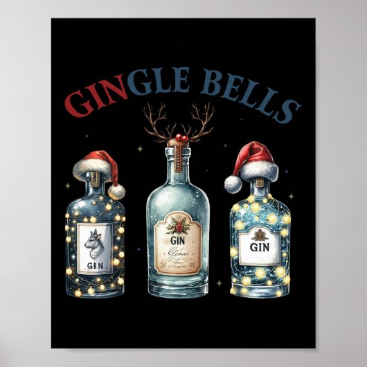 Gingle Bells Funny Gin Gin Bells Christmas Tree Me Poster (Voorkant)