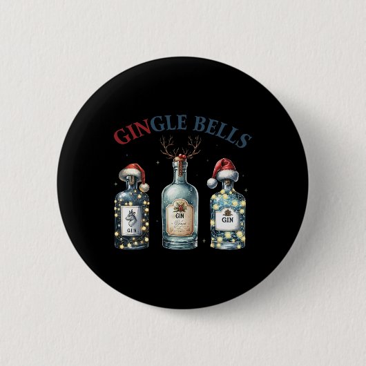 Gingle Bells Funny Gin Gin Bells Christmas Tree Me Ronde Button 5,7 Cm (Voorkant)
