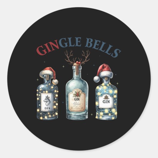 Gingle Bells Funny Gin Gin Bells Christmas Tree Me Ronde Sticker (Voorkant)