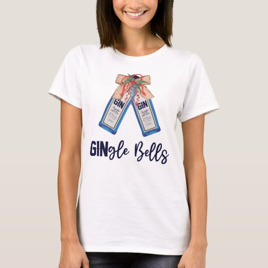 Gingle Bells Merry Kerstgin Drink wijn T-shirt (Voorkant)