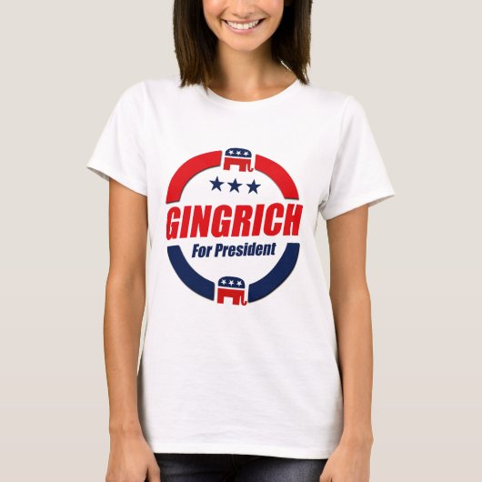 GINGRICH VOOR PRESIDENT (Republikein) T-shirt (Voorkant)