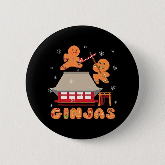 Ginja Ninja Ginjas Gingerbrood Ninjas Kerstmis Gi Ronde Button 5,7 Cm (Voorkant)