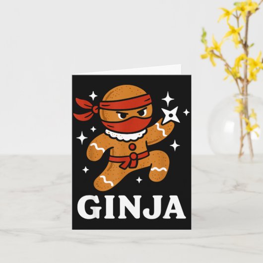 Ginjas Gingerbread Ninja Funny Christmas Cookie Bo Kaart (Gele Bloem)