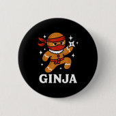 Ginjas Gingerbread Ninja Funny Christmas Cookie Bo Ronde Button 5,7 Cm (Voorkant)