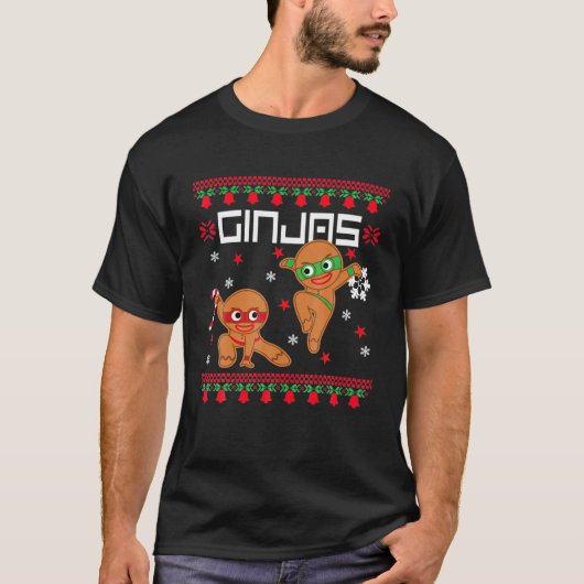 Ginjas Gingerbrood Ninjas Funny Ugly Kerstmis T-shirt (Voorkant)