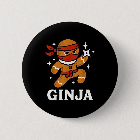 Ginjas Gingersnap Ninja Grappige Kerst Koekje Bo Ronde Button 5,7 Cm (Voorkant)