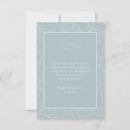 Ginkgo Biloba Whimsical Flat Save The Date Kaart (Achterkant)