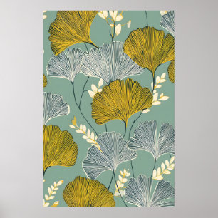 Ginkgo-blad botanische muurkunstprint – Teal en Poster
