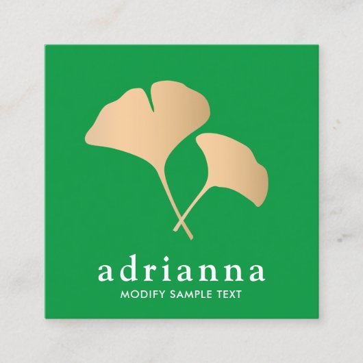 Ginkgo Blad Goud Groen Vierkante Visitekaartje (Voorkant)