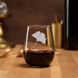 Ginkgo blad met namen en datum geëtst steelloos wijnglas