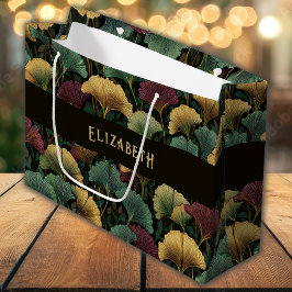 Ginkgo Blad Patroon Monogram Naam Cadeaubag Groot Cadeauzakje
