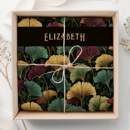 Ginkgo Blad Patroon Monogram Naam Teal Burgundy Tissuepapier