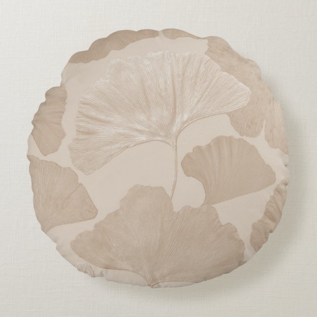 Ginkgo Bladeren Beige Droom 2 Rond Kussen (Voorkant)