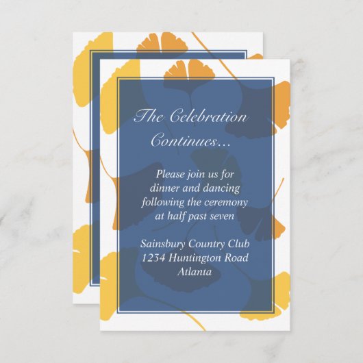 Ginkgo-bladeren blauw huwelijksenvelop kaart (Voorkant / Achterkant)