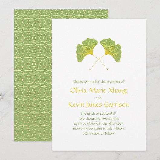 Ginkgo bladeren en goud geometrische kaart (Voorkant / Achterkant)