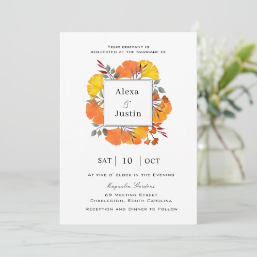 Ginkgo Bladeren Herfst Bruiloft  Aankondiging (Staand voorkant)