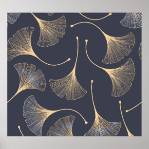 Ginkgo bladeren naadloos bloemenpatroon poster