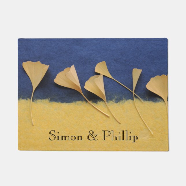 Ginkgo-bladeren op handgemaakt papier deurmat (Voorkant)