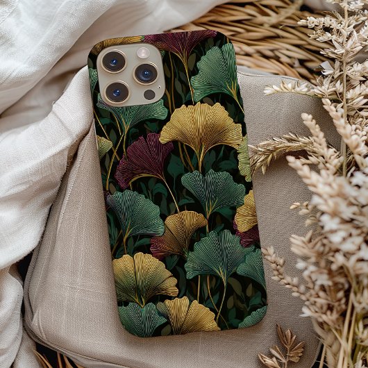 Ginkgo-bladpatroon turquoise rood Case-Mate iPhone case