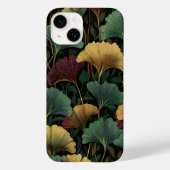 Ginkgo-bladpatroon turquoise rood Case-Mate iPhone case (Achterkant)