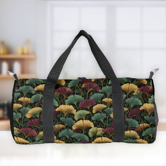 Ginkgo-bladpatroon turquoise rood plunjezak