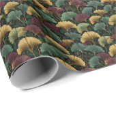 Ginkgo-bladpatroon turquoise roodbordeaux cadeaupapier (Rol Hoek)