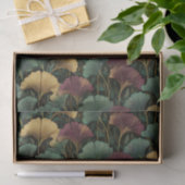 Ginkgo-bladpatroon turquoise roodbordeaux tissuepapier (Geschenk)