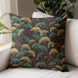 Ginkgo-bladpatroon turquoise roodbruin kussen