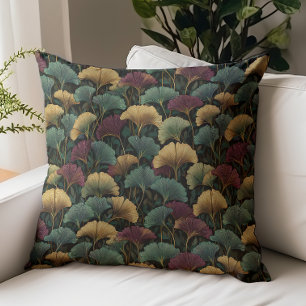 Ginkgo-bladpatroon turquoise roodbruin kussen
