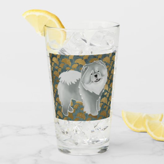 GINKGO Blue Chow 16 oz design voor & achter Glas (Voorkant ijs)