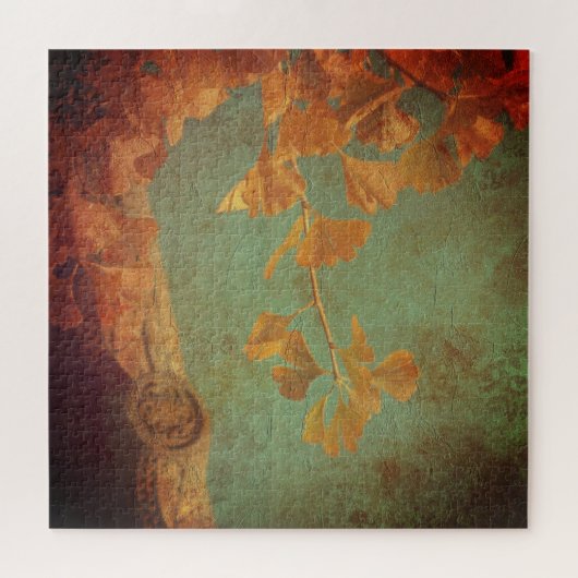 ginkgo-boomgoud en groen oosters legpuzzel (Horizontaal)