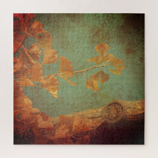 ginkgo-boomgoud en groen oosters legpuzzel (Verticaal)