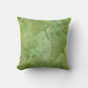 Ginkgo en bamboe bladeren patroon in groen kussen