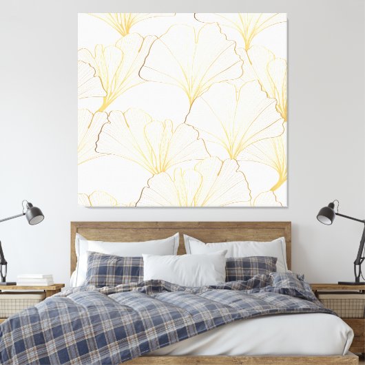 Ginkgo Gold: luxe bladarrangement Canvas Afdruk (Insitu (Slaapkamer))