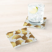Ginkgo Gold: luxe  design. Glazen Onderzetter (Schuin)
