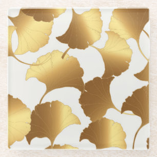 Ginkgo Gold: luxe  design. Glazen Onderzetter