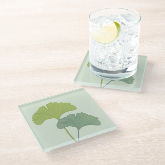 Ginkgo laat  achtergrondkleuren achter glazen onderzetter (Schuin)