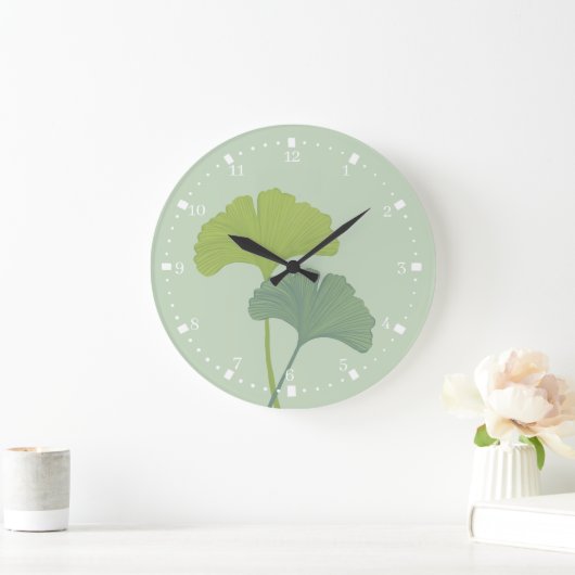 Ginkgo laat achtergrondkleuren achter grote klok (Huis)
