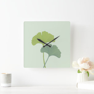 Ginkgo laat  achtergrondkleuren achter vierkante klok