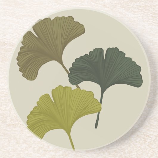 Ginkgo laat  achtergrondkleuren achter zandsteen onderzetter (Voorkant)