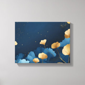 Ginkgo laat goudblauw achter canvas afdruk