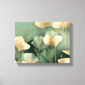 Ginkgo laat gouden salie groen achter canvas afdruk (Voorkant)