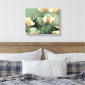 Ginkgo laat gouden salie groen achter canvas afdruk (Insitu (Slaapkamer))