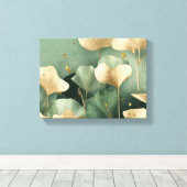 Ginkgo laat gouden salie groen achter canvas afdruk (Insitu (Houten vloer))