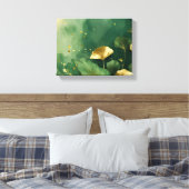 Ginkgo laat goudgroen achter canvas afdruk (Insitu (Slaapkamer))