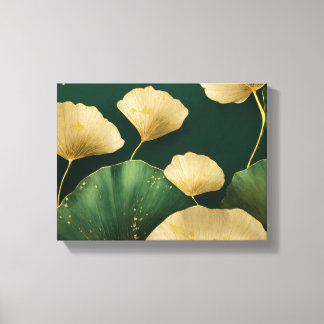 Ginkgo laat goudgroen achter canvas afdruk