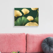 Ginkgo laat goudgroen achter canvas afdruk (Insitu (Woonkamer))
